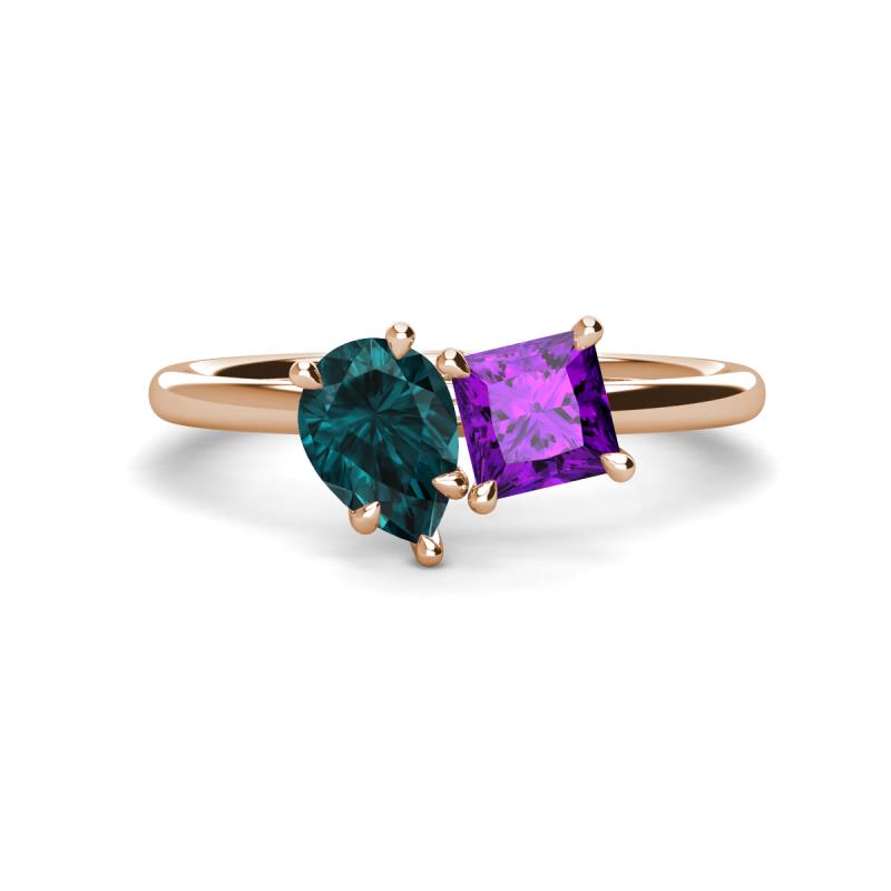 Zoya Pear Shape London Blue Topaz & Princess Shape Amethyst 2 Stone Duo Ring 