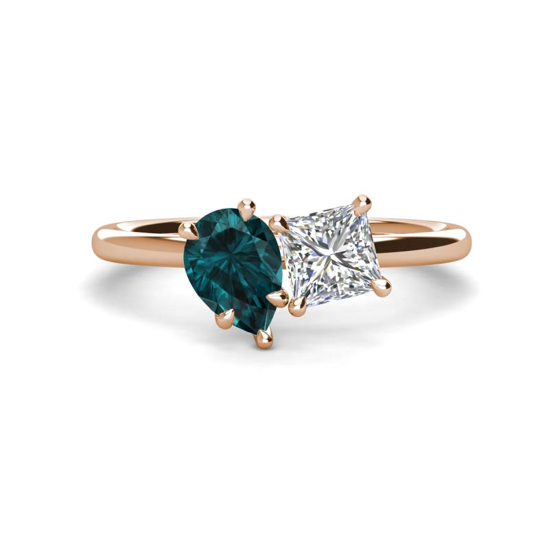 Zoya Pear Shape London Blue Topaz & Princess Shape Forever One Moissanite 2 Stone Duo Ring 