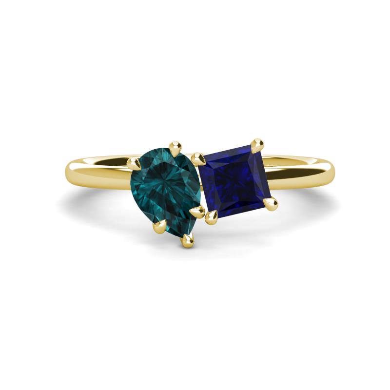 Zoya Pear Shape London Blue Topaz & Princess Shape Lab Created Blue Sapphire 2 Stone Duo Ring 