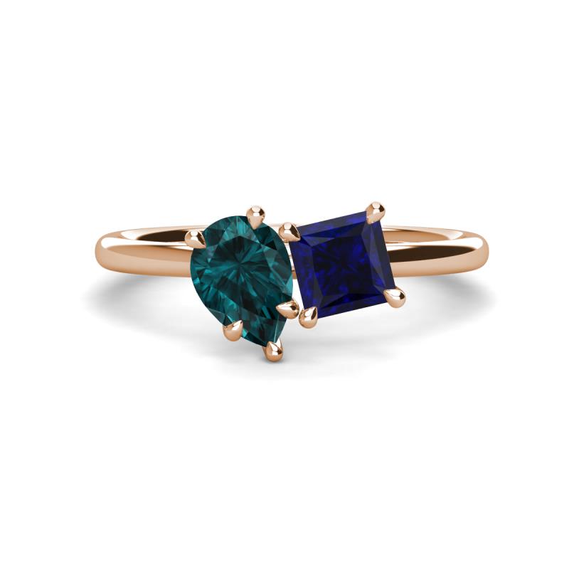 Zoya Pear Shape London Blue Topaz & Princess Shape Lab Created Blue Sapphire 2 Stone Duo Ring 