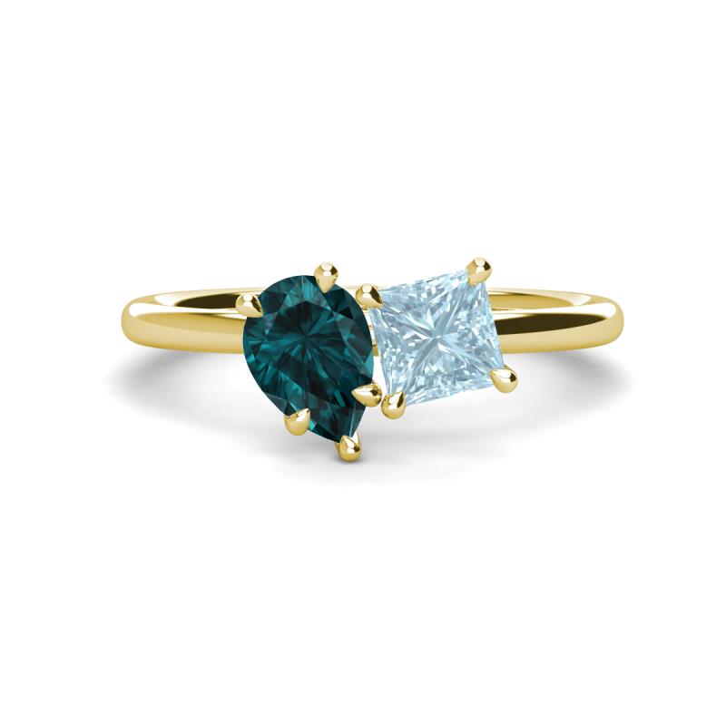 Zoya Pear Shape London Blue Topaz & Princess Shape Aquamarine 2 Stone Duo Ring 