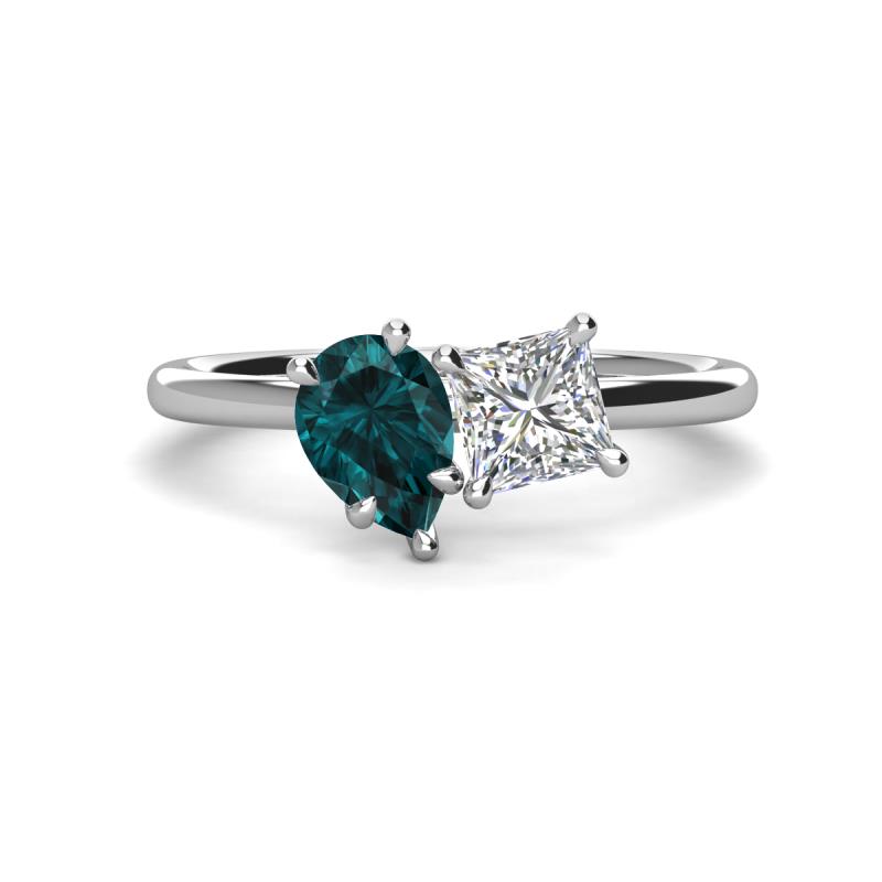 Zoya Pear Shape London Blue Topaz & Princess Shape Certified Lab Grown Diamond 2 Stone Duo Ring 