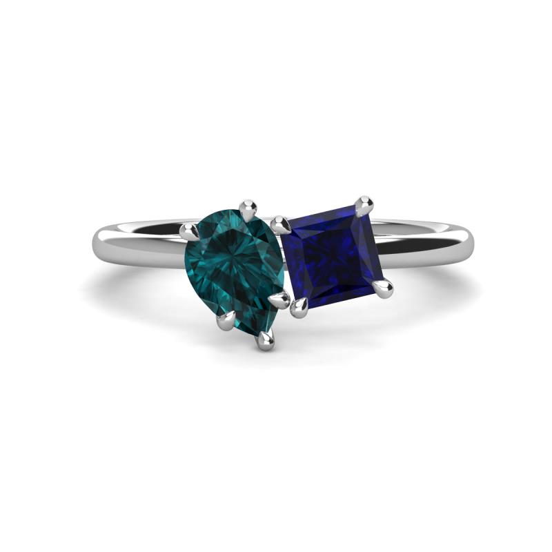 Zoya Pear Shape London Blue Topaz & Princess Shape Lab Created Blue Sapphire 2 Stone Duo Ring 