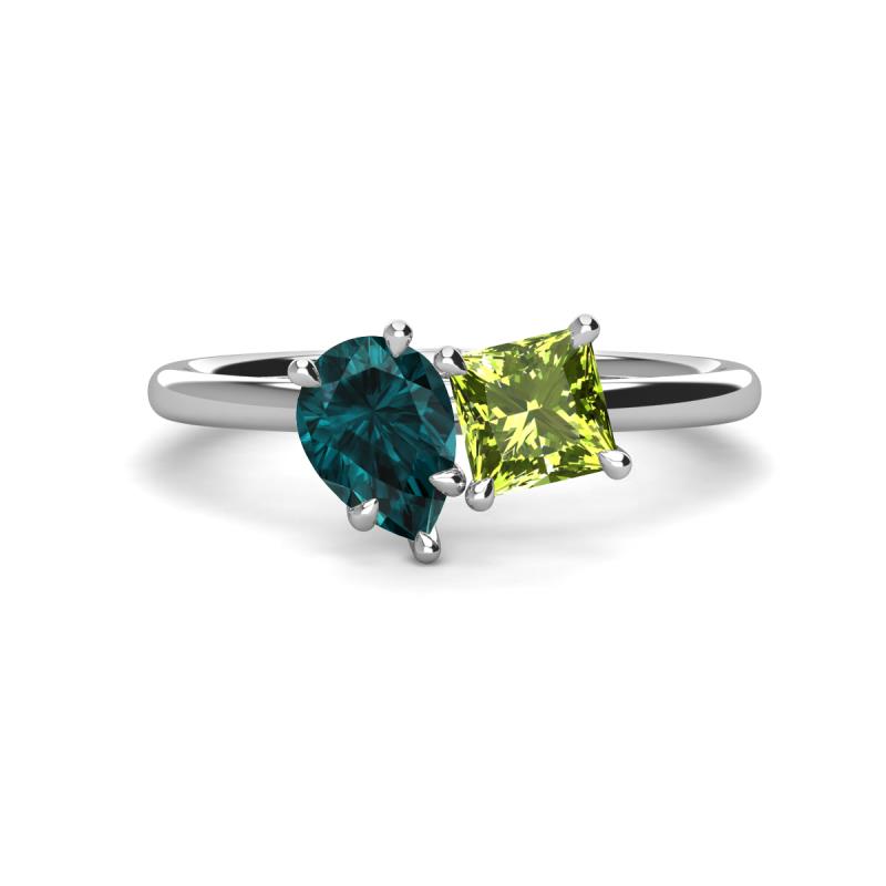 Zoya Pear Shape London Blue Topaz & Princess Shape Peridot 2 Stone Duo Ring 