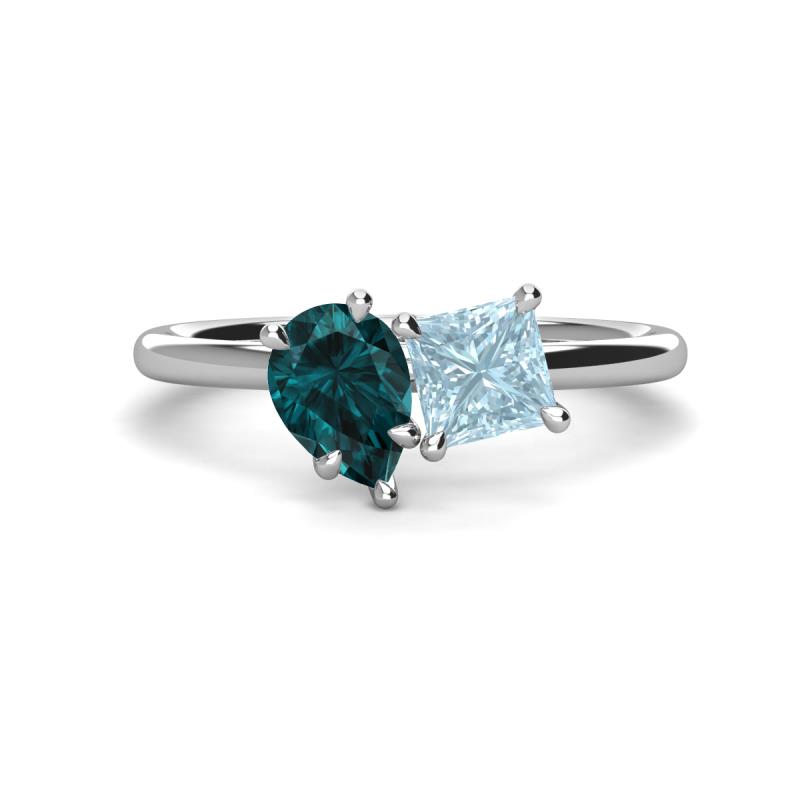 Zoya Pear Shape London Blue Topaz & Princess Shape Aquamarine 2 Stone Duo Ring 
