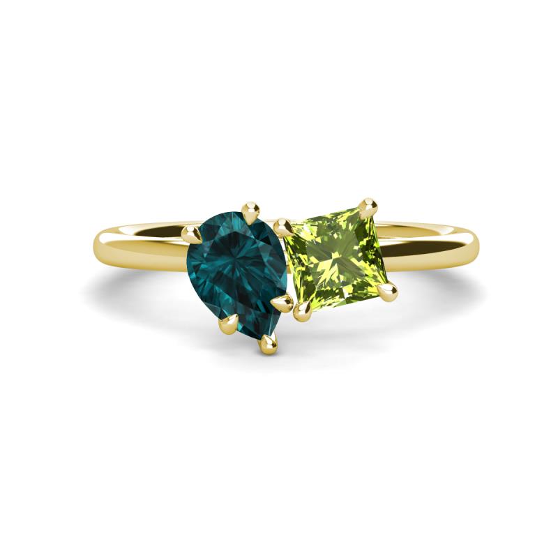 Zoya Pear Shape London Blue Topaz & Princess Shape Peridot 2 Stone Duo Ring 