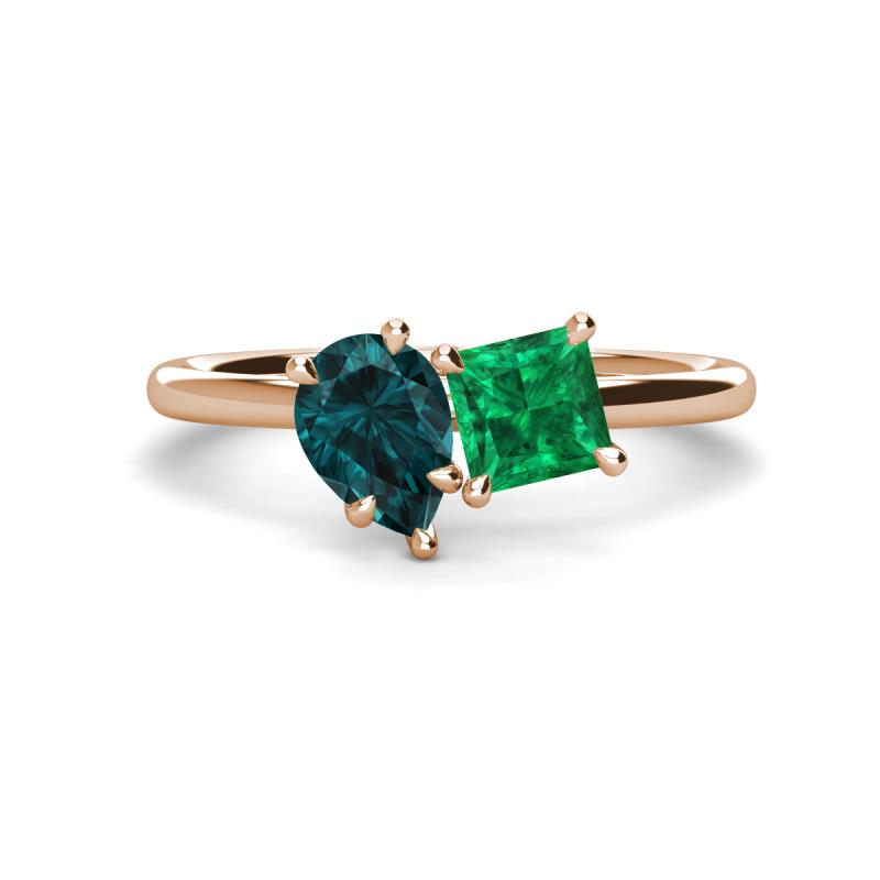 Zoya Pear Shape London Blue Topaz & Princess Shape Lab Created Emerald 2 Stone Duo Ring 
