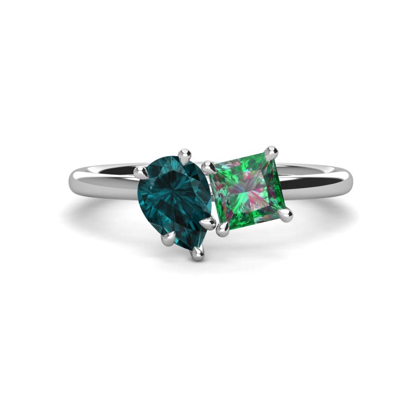 Zoya Pear Shape London Blue Topaz & Princess Shape Lab Created Alexandrite 2 Stone Duo Ring 