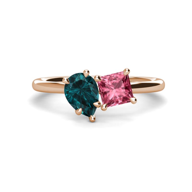 Zoya Pear Shape London Blue Topaz & Princess Shape Pink Tourmaline 2 Stone Duo Ring 