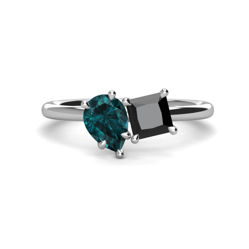 Zoya Pear Shape London Blue Topaz & Princess Shape Black Diamond 2 Stone Duo Ring 