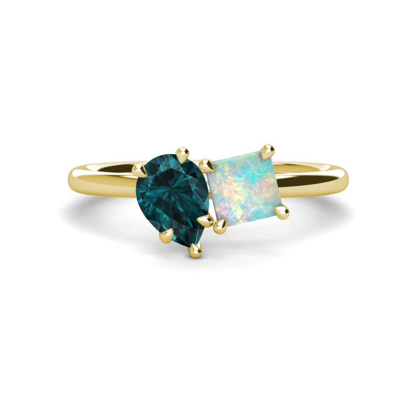 Zoya Pear Shape London Blue Topaz & Princess Shape Lab Created Opal 2 Stone Duo Ring 