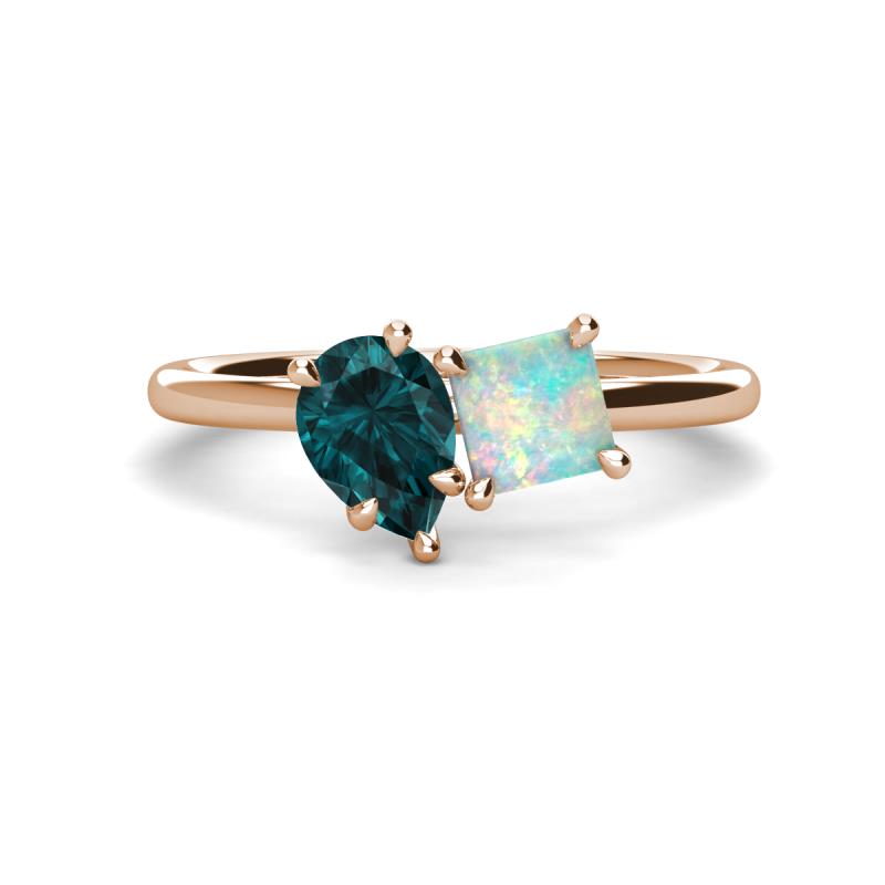 Zoya Pear Shape London Blue Topaz & Princess Shape Lab Created Opal 2 Stone Duo Ring 