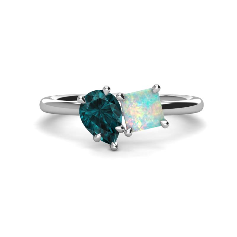 Zoya Pear Shape London Blue Topaz & Princess Shape Lab Created Opal 2 Stone Duo Ring 