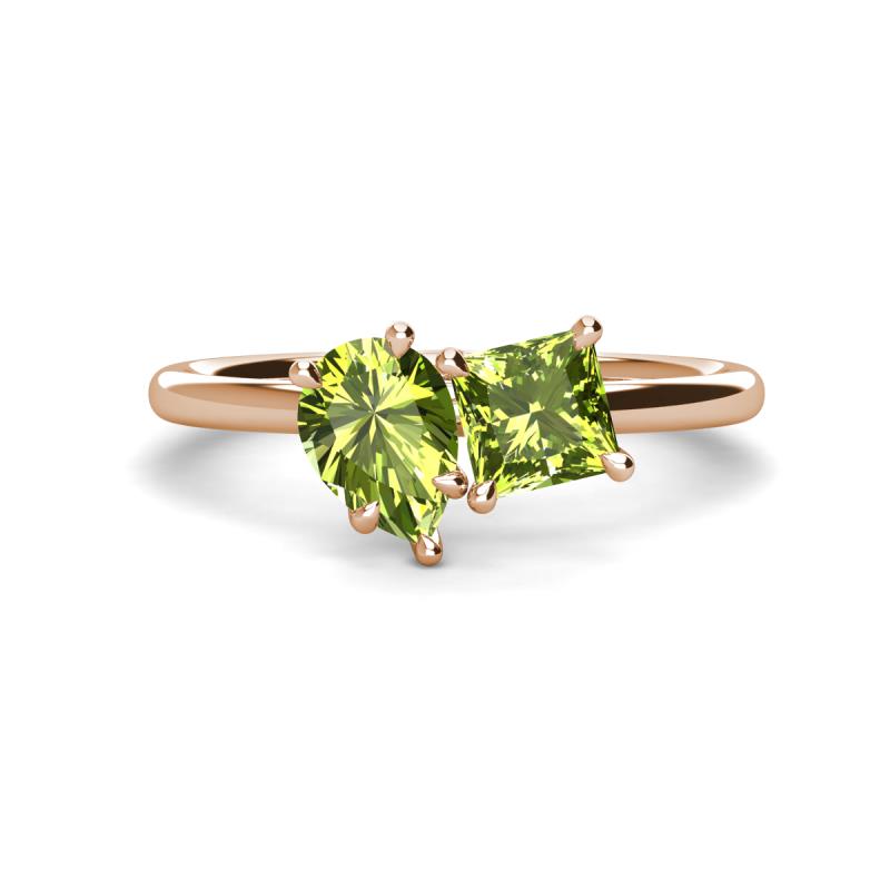 Zoya Pear & Princess Shape Peridot 2 Stone Duo Ring 