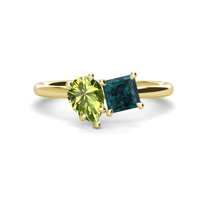 Zoya Pear Shape Peridot & Princess Shape London Blue Topaz 2 Stone Duo Ring 