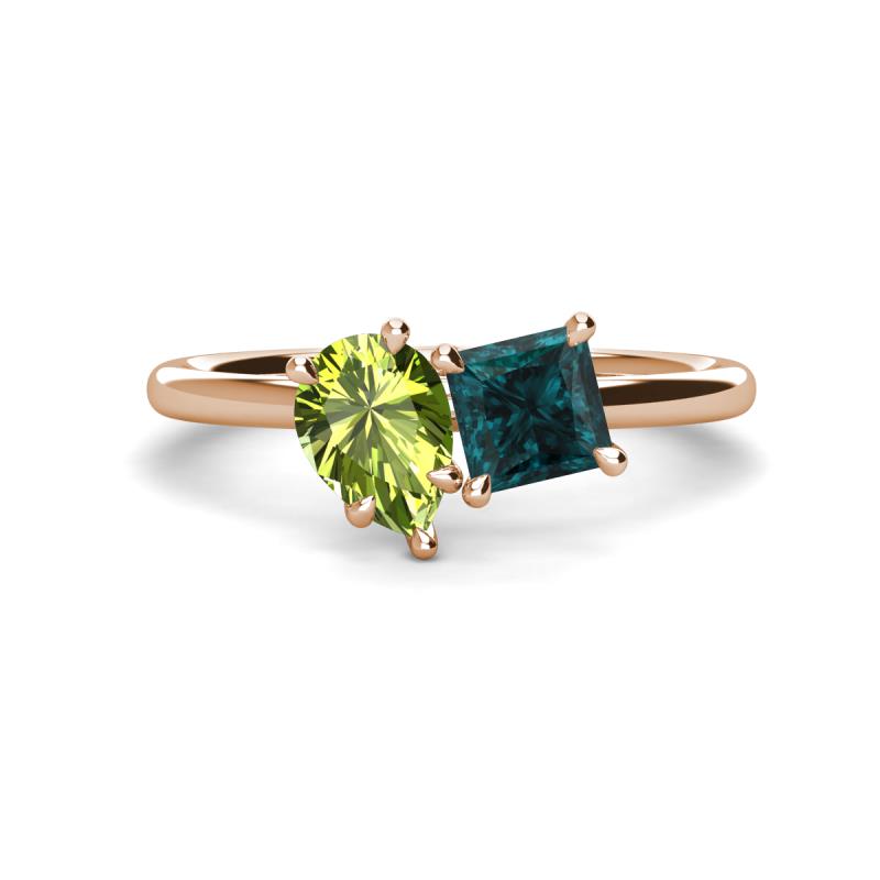 Zoya Pear Shape Peridot & Princess Shape London Blue Topaz 2 Stone Duo Ring 