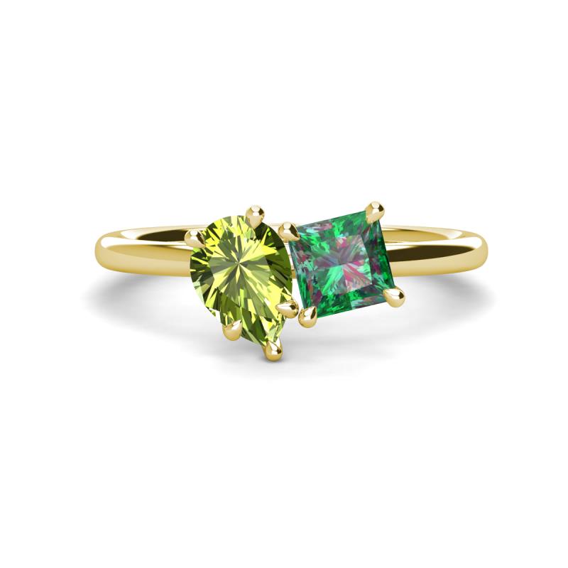 Zoya Pear Shape Peridot & Princess Shape Lab Created Alexandrite 2 Stone Duo Ring 