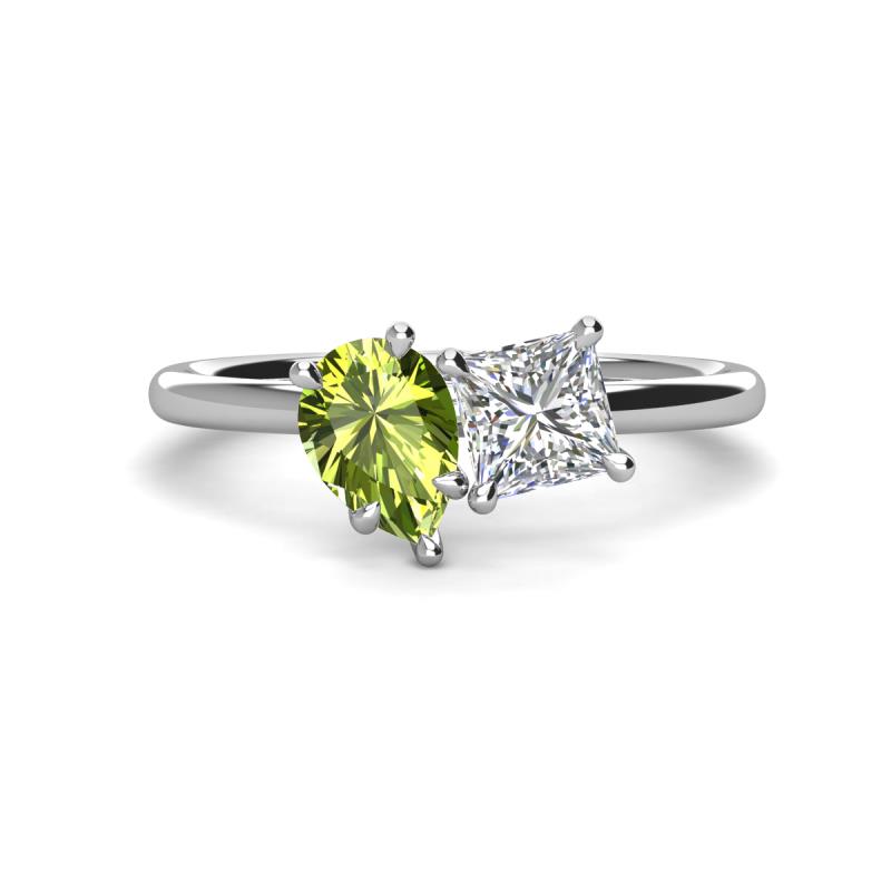 Zoya Pear Shape Peridot & Princess Shape Forever Brilliant Moissanite 2 Stone Duo Ring 