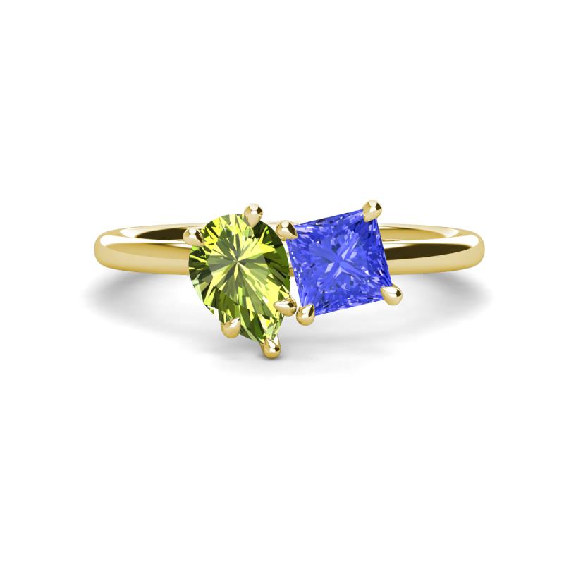 Zoya Pear Shape Peridot & Princess Shape Tanzanite 2 Stone Duo Ring 