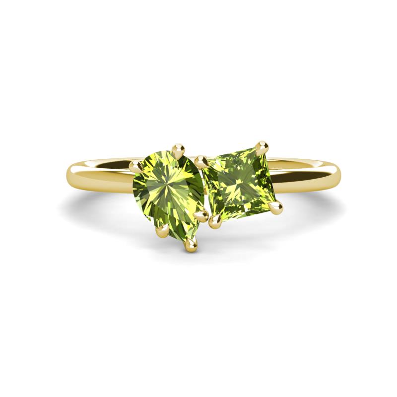 Zoya Pear & Princess Shape Peridot 2 Stone Duo Ring 