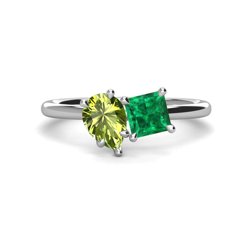 Zoya Pear Shape Peridot & Princess Shape Lab Created Emerald 2 Stone Duo Ring 