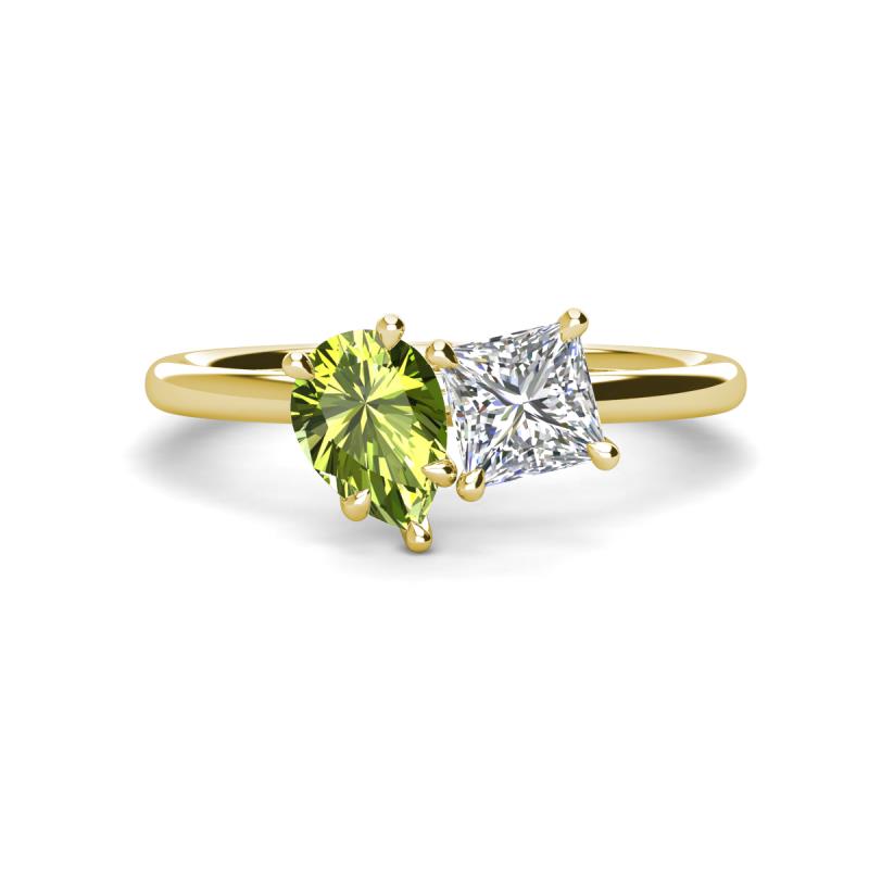Zoya Pear Shape Peridot & Princess Shape Forever One Moissanite 2 Stone Duo Ring 