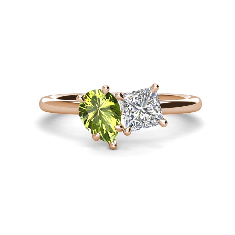 Zoya Pear Shape Peridot & Princess Shape Certified Lab Grown Diamond 2 Stone Duo Ring 