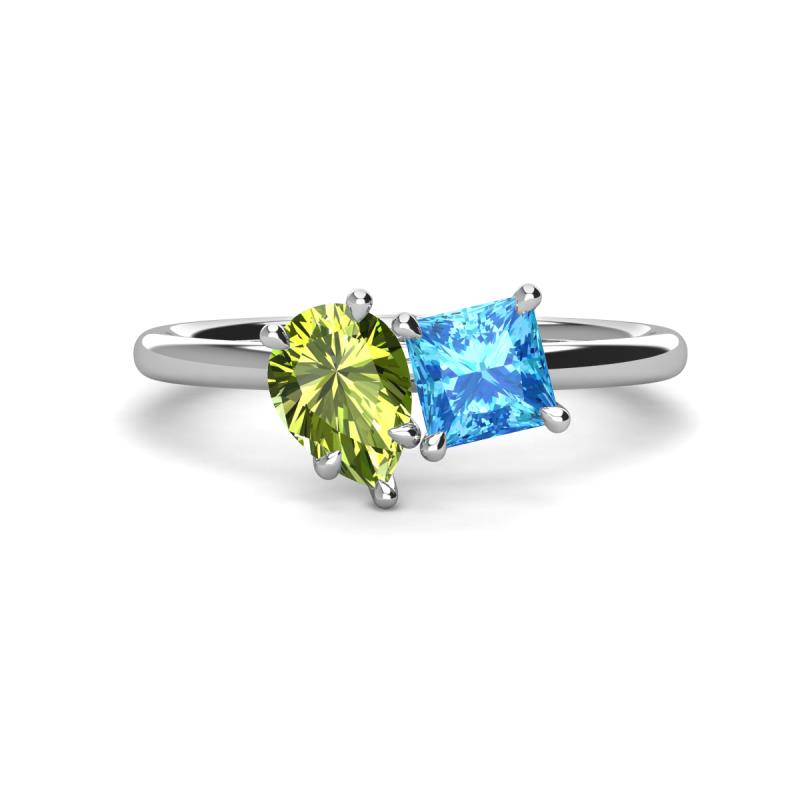Zoya Pear Shape Peridot & Princess Shape Blue Topaz 2 Stone Duo Ring 