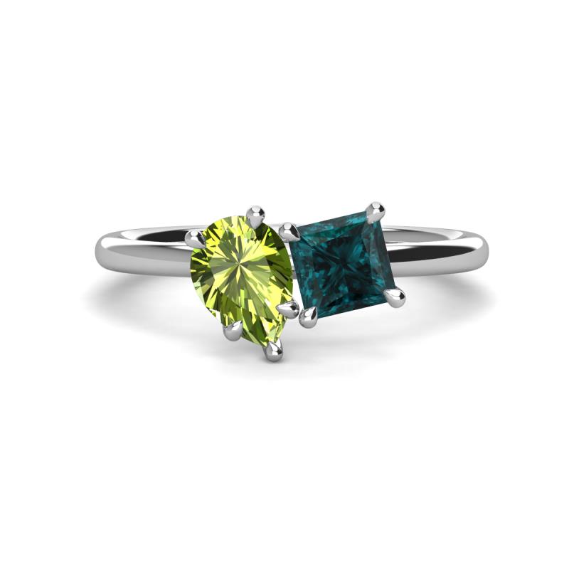 Zoya Pear Shape Peridot & Princess Shape London Blue Topaz 2 Stone Duo Ring 