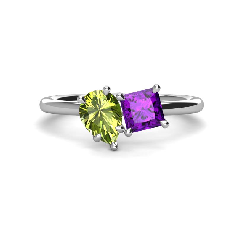 Zoya Pear Shape Peridot & Princess Shape Amethyst 2 Stone Duo Ring 