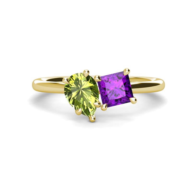 Zoya Pear Shape Peridot & Princess Shape Amethyst 2 Stone Duo Ring 