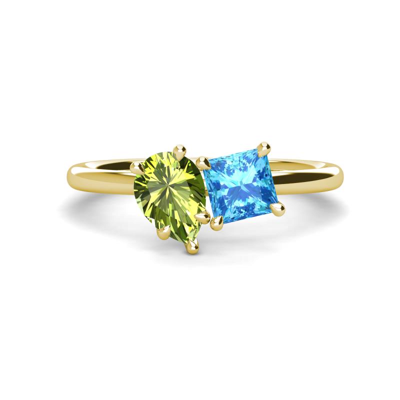 Zoya Pear Shape Peridot & Princess Shape Blue Topaz 2 Stone Duo Ring 