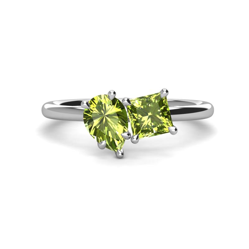 Zoya Pear & Princess Shape Peridot 2 Stone Duo Ring 