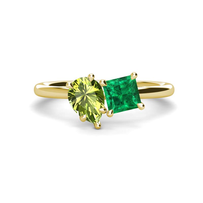Zoya Pear Shape Peridot & Princess Shape Lab Created Emerald 2 Stone Duo Ring 