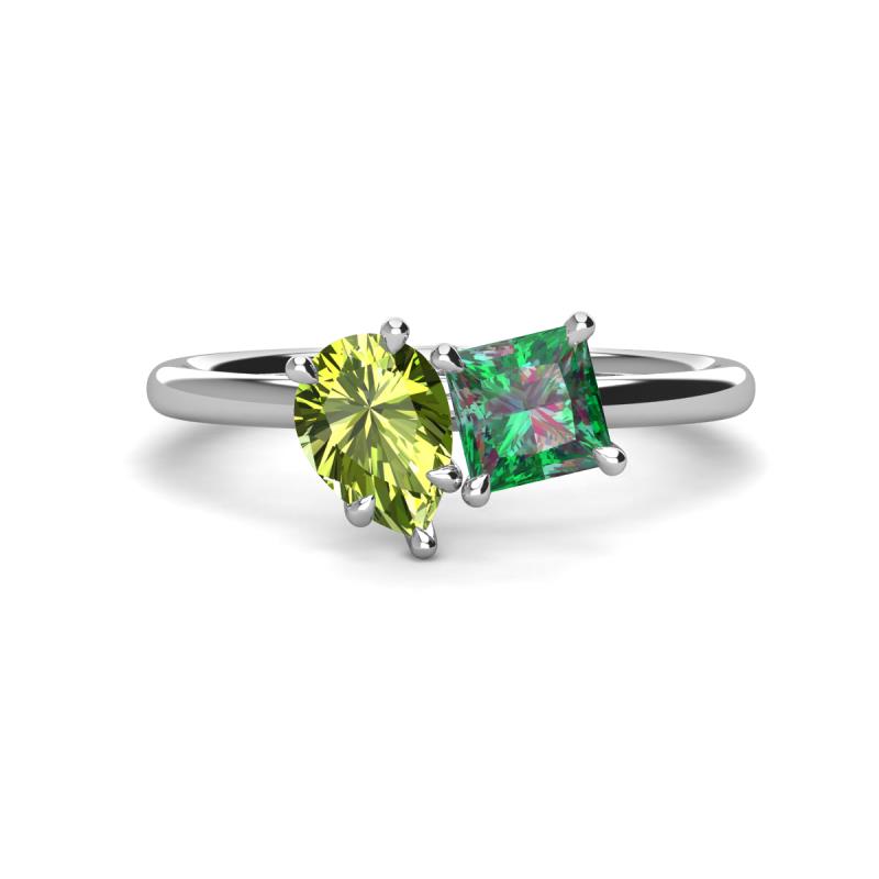Zoya Pear Shape Peridot & Princess Shape Lab Created Alexandrite 2 Stone Duo Ring 