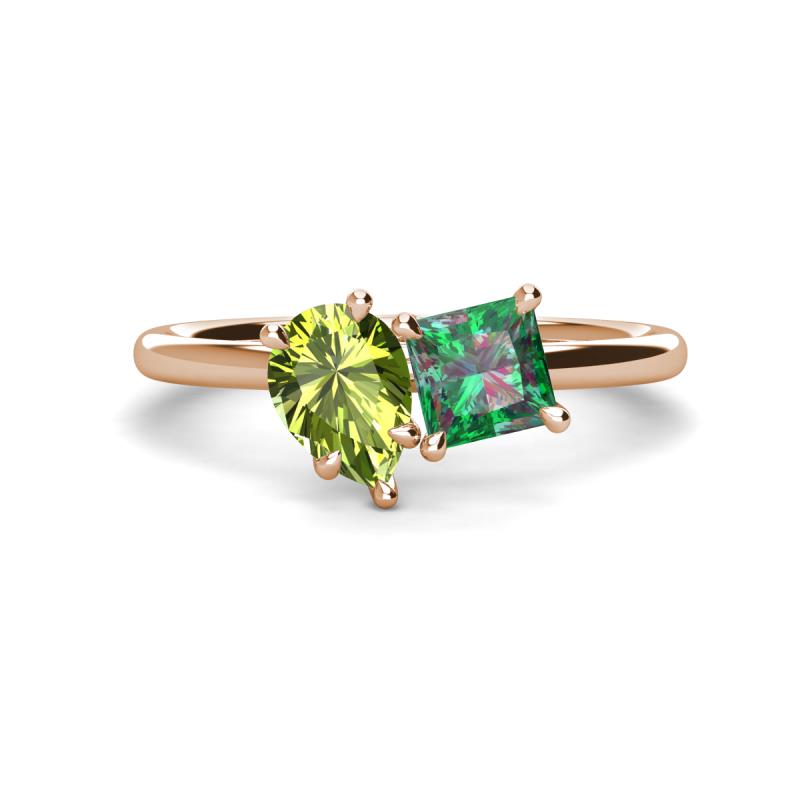 Zoya Pear Shape Peridot & Princess Shape Lab Created Alexandrite 2 Stone Duo Ring 