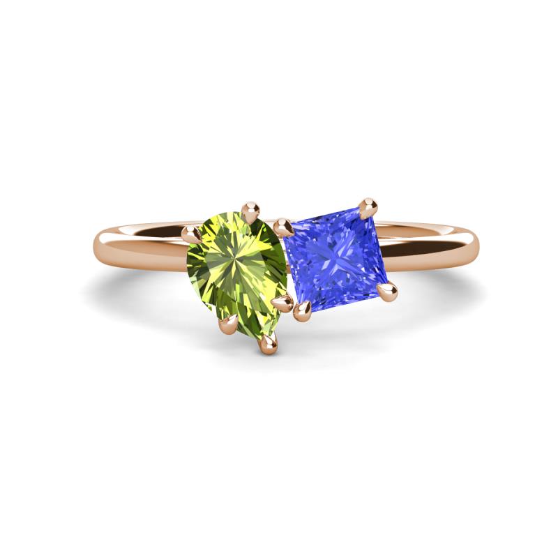 Zoya Pear Shape Peridot & Princess Shape Tanzanite 2 Stone Duo Ring 