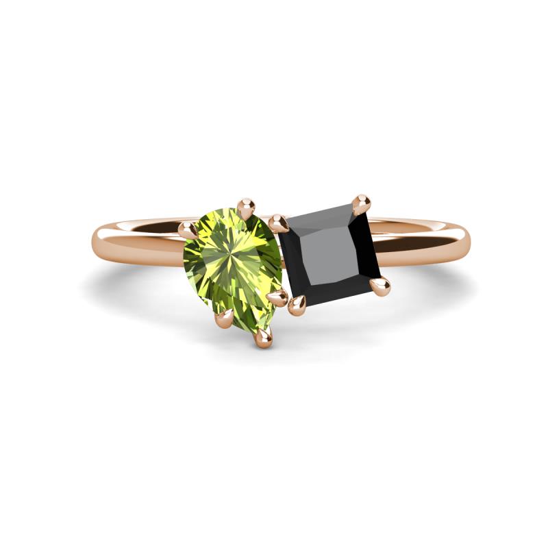 Zoya Pear Shape Peridot & Princess Shape Black Diamond 2 Stone Duo Ring 