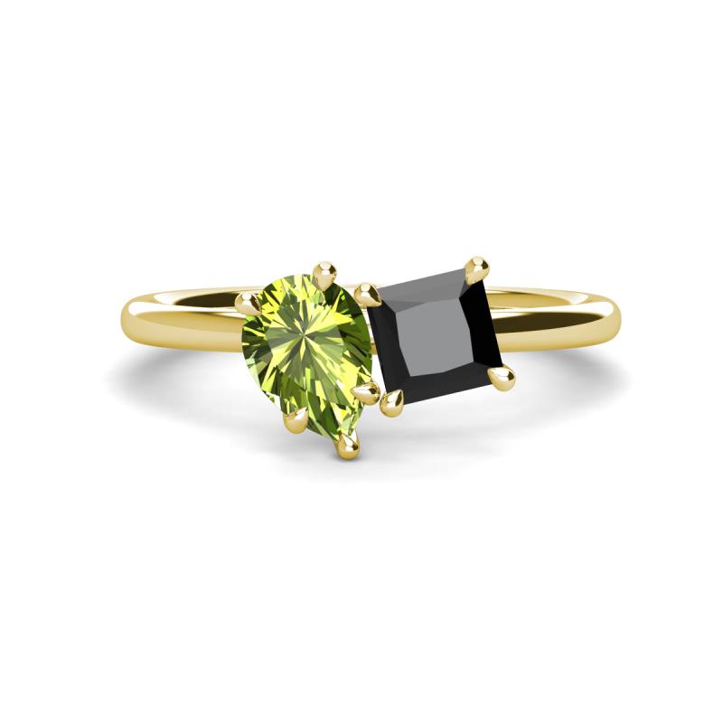 Zoya Pear Shape Peridot & Princess Shape Black Diamond 2 Stone Duo Ring 