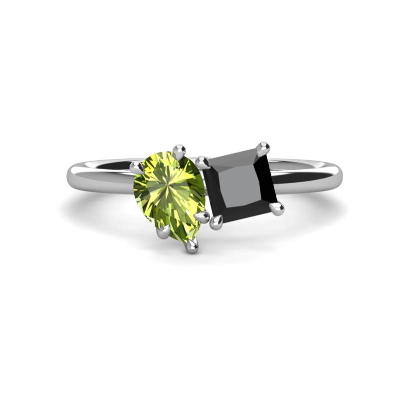 Zoya Pear Shape Peridot & Princess Shape Black Diamond 2 Stone Duo Ring 