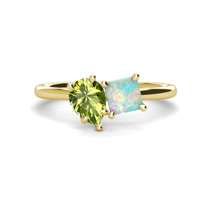 Zoya Pear Shape Peridot & Princess Shape Lab Created Opal 2 Stone Duo Ring 