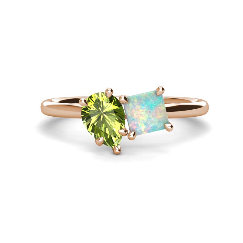 Zoya Pear Shape Peridot & Princess Shape Lab Created Opal 2 Stone Duo Ring 