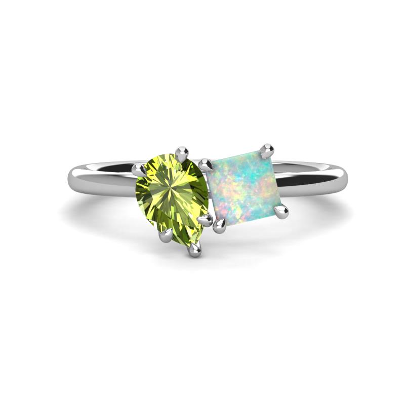 Zoya Pear Shape Peridot & Princess Shape Lab Created Opal 2 Stone Duo Ring 