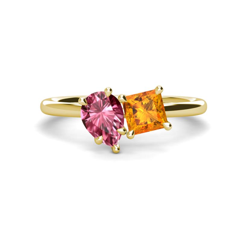 Zoya Pear Shape Pink Tourmaline & Princess Shape Citrine 2 Stone Duo Ring 