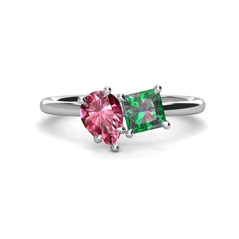 Zoya Pear Shape Pink Tourmaline & Princess Shape Lab Created Alexandrite 2 Stone Duo Ring 