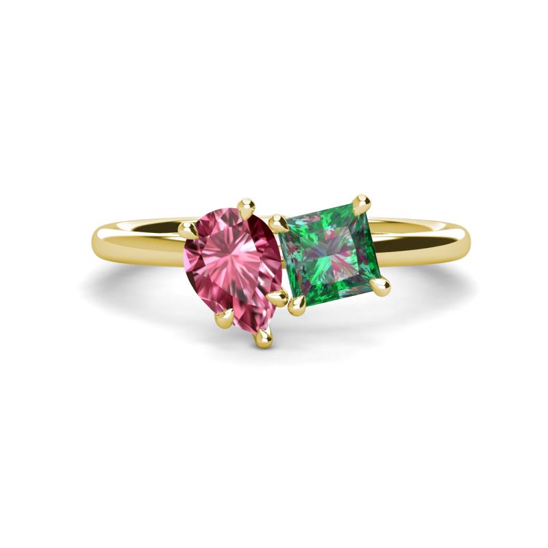 Zoya Pear Shape Pink Tourmaline & Princess Shape Lab Created Alexandrite 2 Stone Duo Ring 