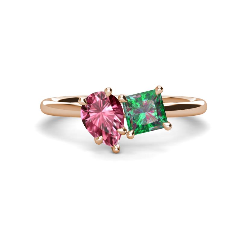 Zoya Pear Shape Pink Tourmaline & Princess Shape Lab Created Alexandrite 2 Stone Duo Ring 