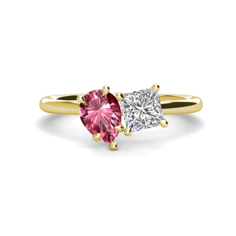 Zoya Pear Shape Pink Tourmaline & Princess Shape Certified Lab Grown Diamond 2 Stone Duo Ring 