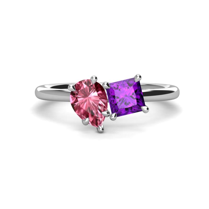 Zoya Pear Shape Pink Tourmaline & Princess Shape Amethyst 2 Stone Duo Ring 