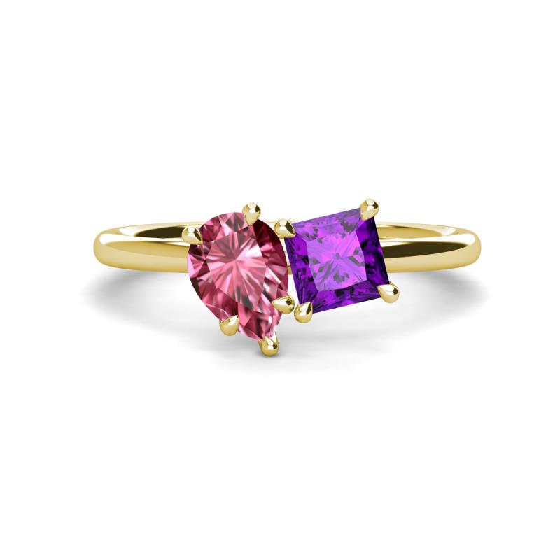 Zoya Pear Shape Pink Tourmaline & Princess Shape Amethyst 2 Stone Duo Ring 